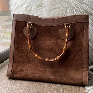 Gucci Diana Tote Hand Bag Bamboo Brown Calf leather Suede Satchel